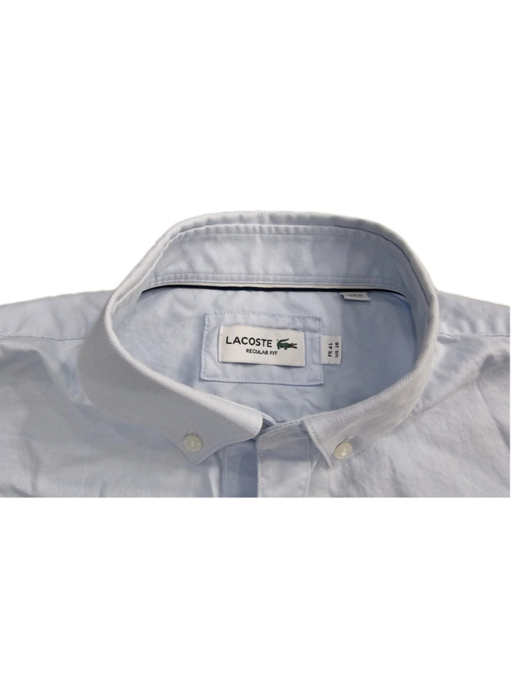 Lacoste Shirt Mens Collar Size 16 Blue, M-L Button Down Long Sleve Oxford Pocket - Picture 3 of 16